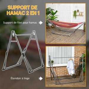 Support de Hamac Pliable, Cadre de Hamac Portable 2-en-1 Réglable avec Sac de Transport et Structure en Acier, pour Intérieur, Extérieur, Camping, Noir