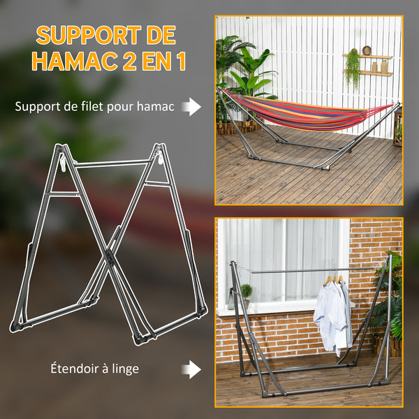 Support de Hamac Pliable, Cadre de Hamac Portable 2-en-1 Réglable avec Sac de Transport et Structure en Acier, pour Intérieur, Extérieur, Camping, Noir