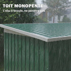 Abri de jardin en acier galvanisé XXL 3,6 m² avec kit de fondation 280 x 130 x 172 cm, cabane de jardin cabanon rangement outils avec portes coulissantes verrouillables aérations, vert foncé