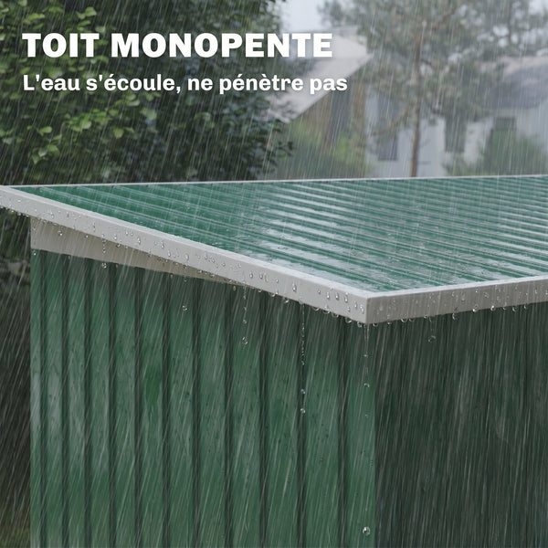 Abri de jardin en acier galvanisé XXL 3,6 m² avec kit de fondation 280 x 130 x 172 cm, cabane de jardin cabanon rangement outils avec portes coulissantes verrouillables aérations, vert foncé