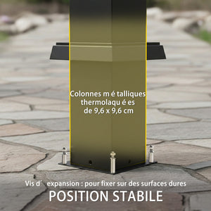 Pergola bioclimatique 3x3m avec lumières LED solaires, pergola à lames orientables, toit métallique, gouttières, manivelle, tonnelle de jardin abri terrasse, protection soleil, noir