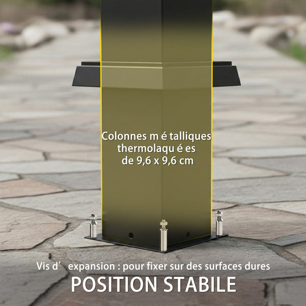 Pergola bioclimatique 3x3m avec lumières LED solaires, pergola à lames orientables, toit métallique, gouttières, manivelle, tonnelle de jardin abri terrasse, protection soleil, noir
