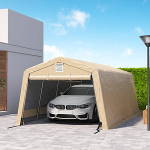 Tente garage carport dim. 6,2L x 3,3l x 2,4H m acier galvanisé robuste PE haute densité 150 g/m² imperméable anti-UV, 1 porte kaki et 2 aérations
