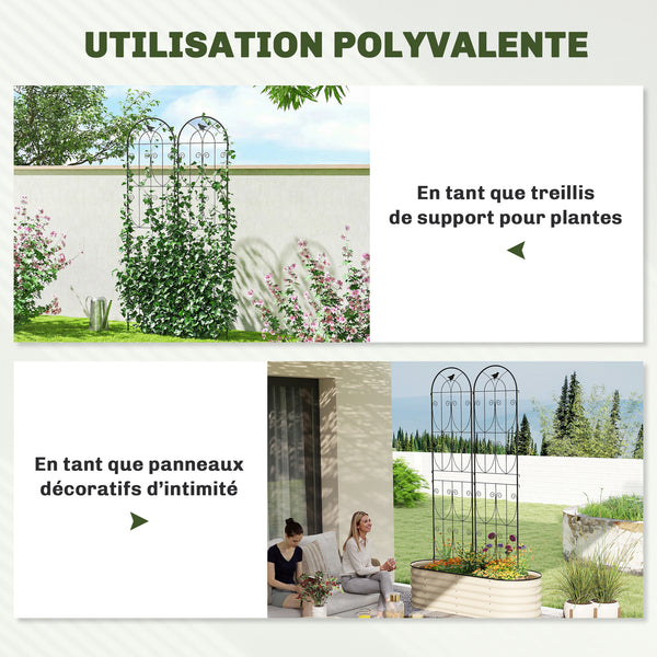 Support pour Plantes Grimpantes avec Oiseaux, Lot de 2, Treillis de Jardin, pour Légumes, Vignes, Fleurs, en Métal, 50 x 220 cm, Noir