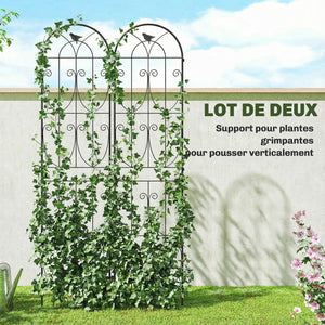 Support pour Plantes Grimpantes avec Oiseaux, Lot de 2, Treillis de Jardin, pour Légumes, Vignes, Fleurs, en Métal, 50 x 220 cm, Noir