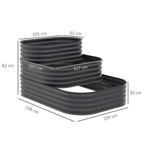 Carré potager de jardin jardinière en acier lit de jardin surélevé fond ouvert 3 étages pour herbes légumes fruits fleurs 158 x 109 x 82 cm gris