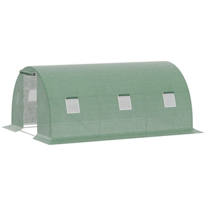 Serre de Jardin Tunnel 13,5 m² dim. 4,5L x 3l x 2H m - 6 fenêtres, Porte zippée Enroulable - châssis Tubulaire Acier galvanisé, bâche PE Haute densité Vert