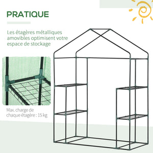 Serre de Jardin avec Étagères 3 Niveaux, Petite Serre de Balcon en Bâche PE 140 g/㎡ Renforcée et Châssis Acier, pour Légumes et Fleurs, Intérieur et Extérieur, 141 x 72 x 191 cm, Vert