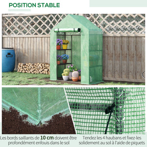 Serre de Jardin avec Étagères 3 Niveaux, Petite Serre de Balcon en Bâche PE 140 g/㎡ Renforcée et Châssis Acier, pour Légumes et Fleurs, Intérieur et Extérieur, 141 x 72 x 191 cm, Vert