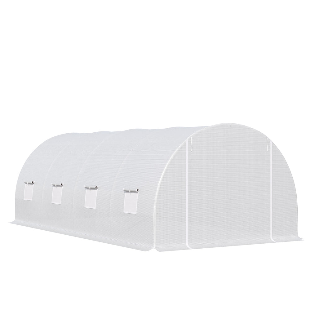 Serre de Jardin Tunnel Surface Sol 18 m² 6L x 3l x 2H m châssis Tubulaire renforcé 24 mm 8 fenêtres Blanc