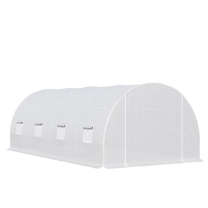 Serre de Jardin Tunnel Surface Sol 18 m² 6L x 3l x 2H m châssis Tubulaire renforcé 24 mm 8 fenêtres Blanc