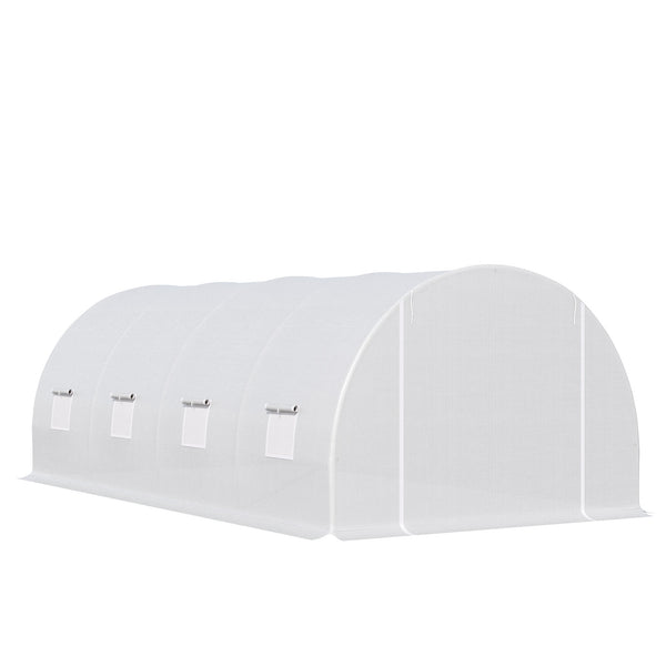 Serre de Jardin Tunnel Surface Sol 18 m² 6L x 3l x 2H m châssis Tubulaire renforcé 24 mm 8 fenêtres Blanc