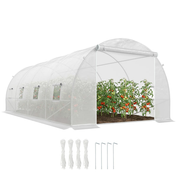Serre de Jardin Tunnel Surface Sol 18 m² 6L x 3l x 2H m châssis Tubulaire renforcé 24 mm 8 fenêtres Blanc