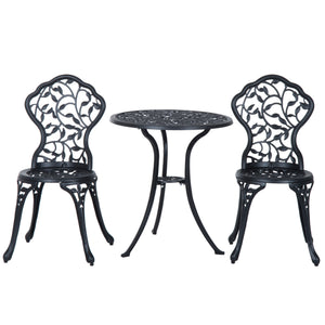 Ensemble bistro 3 pièces en aluminium moulé Ensemble de mobilier de balcon Ensemble de bistrot avec 2 chaises Mobilier de jardin Noir