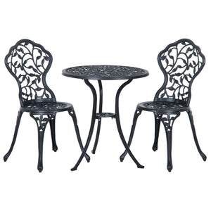 Ensemble bistro 3 pièces en aluminium moulé Ensemble de mobilier de balcon Ensemble de bistrot avec 2 chaises Mobilier de jardin Noir