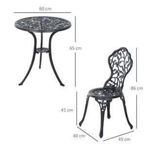 Ensemble bistro 3 pièces en aluminium moulé Ensemble de mobilier de balcon Ensemble de bistrot avec 2 chaises Mobilier de jardin Noir