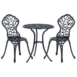 Ensemble bistro 3 pièces en aluminium moulé Ensemble de mobilier de balcon Ensemble de bistrot avec 2 chaises Mobilier de jardin Noir