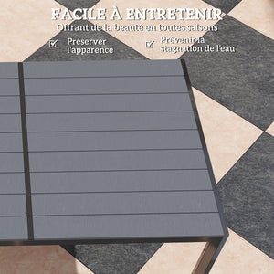 Salon de jardin extérieur 7 pièces, table extérieure avec 6 chaises empilables, plateau à lattes 150 cm, structure en acier anti-rouille, mobilier de jardin, terrasse, patio, gris