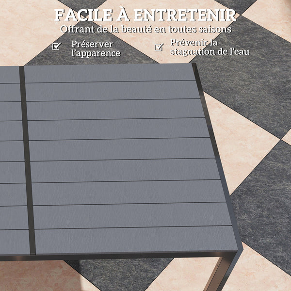 Salon de jardin extérieur 7 pièces, table extérieure avec 6 chaises empilables, plateau à lattes 150 cm, structure en acier anti-rouille, mobilier de jardin, terrasse, patio, gris