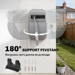 Enrouleur Tuyau Arrosage Mural 40+2 m Pivotant à 180°, Dévidoir de Tuyaux d'Eau, Buse 2 Modes, Rembobinage Auto et Progressif avec Verrou, Adaptateurs, pour Jardin, Lavage de Voiture, Gris