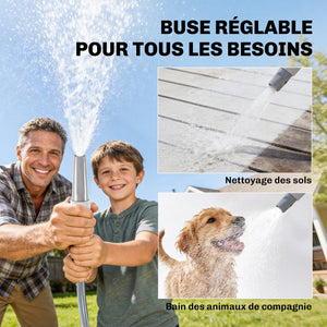 Enrouleur Tuyau Arrosage Mural 40+2 m Pivotant à 180°, Dévidoir de Tuyaux d'Eau, Buse 2 Modes, Rembobinage Auto et Progressif avec Verrou, Adaptateurs, pour Jardin, Lavage de Voiture, Gris