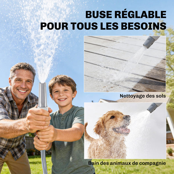 Enrouleur Tuyau Arrosage Mural 40+2 m Pivotant à 180°, Dévidoir de Tuyaux d'Eau, Buse 2 Modes, Rembobinage Auto et Progressif avec Verrou, Adaptateurs, pour Jardin, Lavage de Voiture, Gris