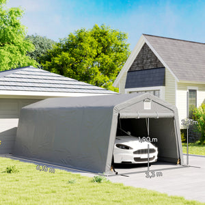 Tente garage carport dim. 6,2L x 3,3l x 2,4H m acier galvanisé robuste PE haute densité 150 g/m² imperméable anti-UV, 1 porte gris clair et 2 aérations