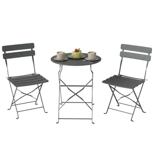 Ensemble de Bistrot Jardin 3 Pièces - Table et 2 Chaises Pliantes en Métal avec Double Protection Anti-Rouille - Petit Salon de Balcon Design pour Terrasse et Extérieur, Gris Anthracite