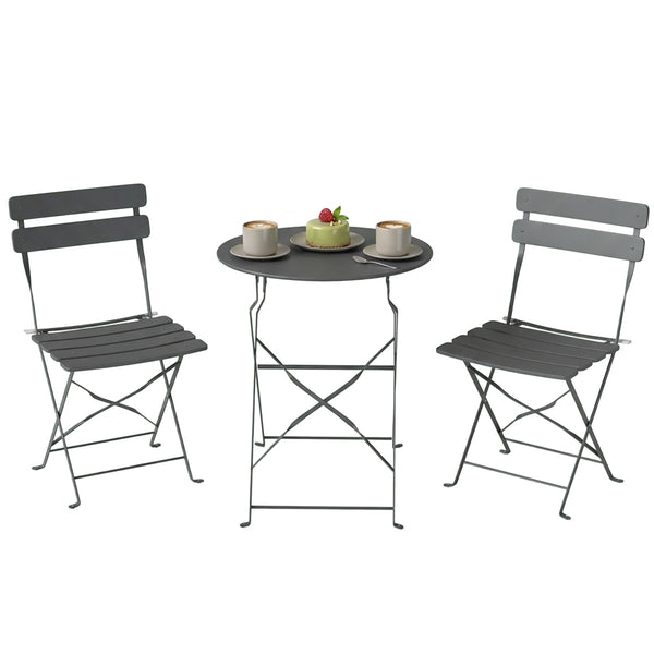 Ensemble de Bistrot Jardin 3 Pièces - Table et 2 Chaises Pliantes en Métal avec Double Protection Anti-Rouille - Petit Salon de Balcon Design pour Terrasse et Extérieur, Gris Anthracite