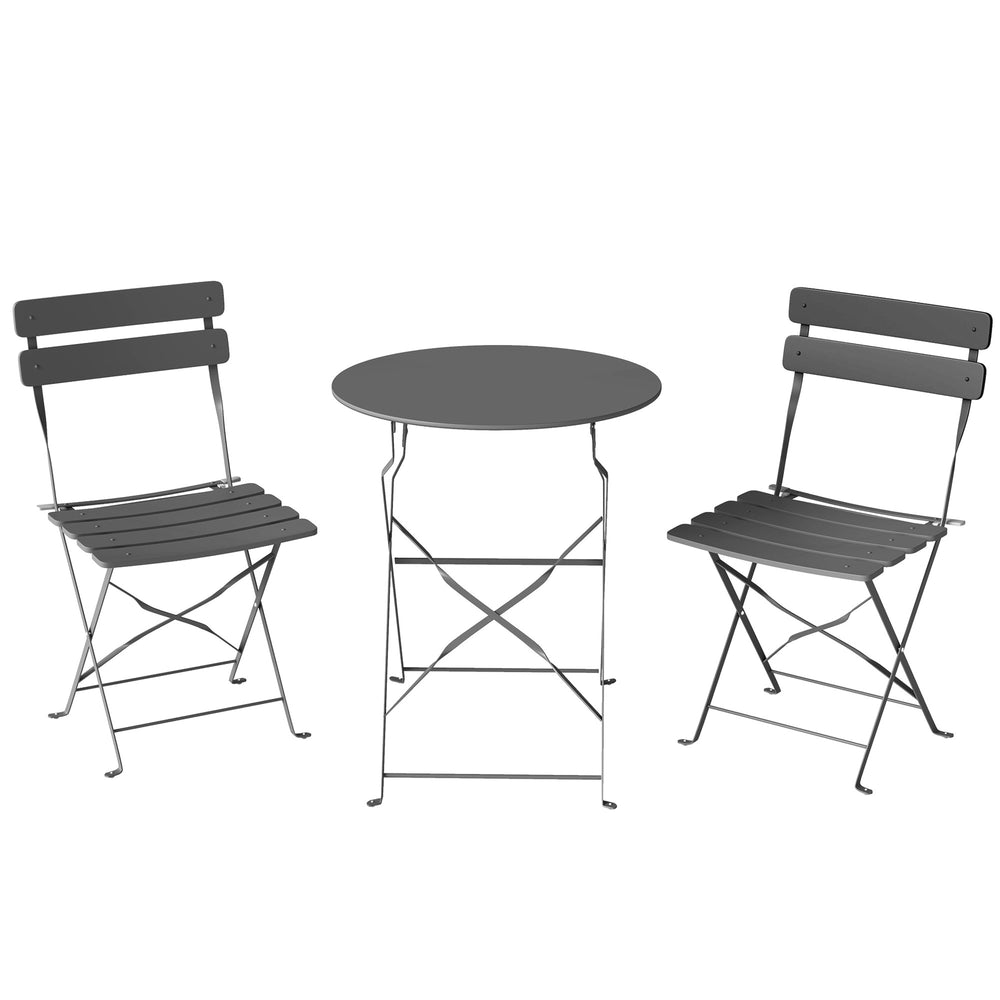 Ensemble de Bistrot Jardin 3 Pièces - Table et 2 Chaises Pliantes en Métal avec Double Protection Anti-Rouille - Petit Salon de Balcon Design pour Terrasse et Extérieur, Gris Anthracite