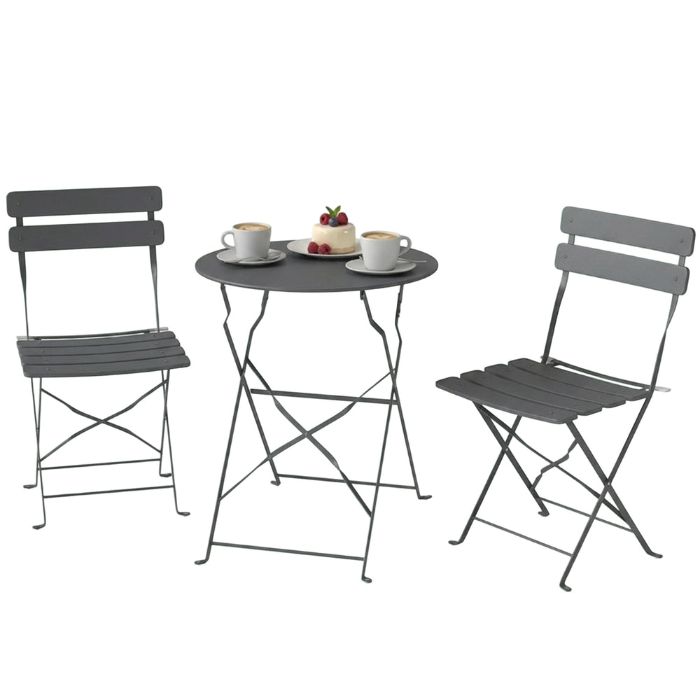 Ensemble de Bistrot Jardin 3 Pièces - Table et 2 Chaises Pliantes en Métal avec Double Protection Anti-Rouille - Petit Salon de Balcon Design pour Terrasse et Extérieur, Gris Anthracite