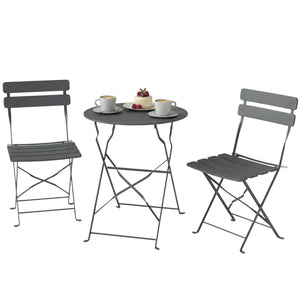 Ensemble de Bistrot Jardin 3 Pièces - Table et 2 Chaises Pliantes en Métal avec Double Protection Anti-Rouille - Petit Salon de Balcon Design pour Terrasse et Extérieur, Gris Anthracite