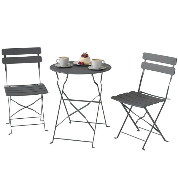 Ensemble de Bistrot Jardin 3 Pièces - Table et 2 Chaises Pliantes en Métal avec Double Protection Anti-Rouille - Petit Salon de Balcon Design pour Terrasse et Extérieur, Gris Anthracite