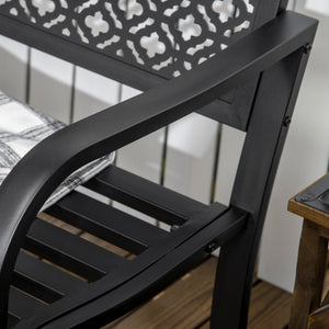 Banc de jardin, banc extérieur jardin en acier, avec dossier à motif floral, accoudoirs, pour 2 personnes, pour jardin, balcon, charge max. 240 kg, noir