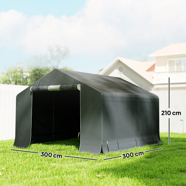 Abri de jardin tente de stockage étanche abri moto porte enroulable fermeture éclair, garage pour vélo et outils rangement et stockage pour vélo moto bois outils, 300x300x210cm, gris foncé