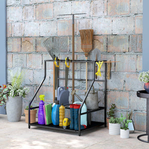 Organiseur d'outils de jardin avec crochets, porte-outils de garage à 3 niveaux, support d'outils de jardin pour sécateurs, pelles, râteaux pour jardin, garage orange