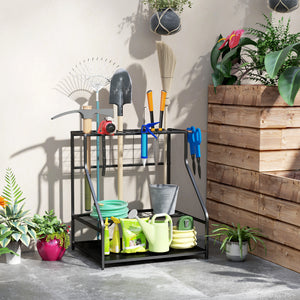 Organiseur d'outils de jardin avec crochets, porte-outils de garage à 3 niveaux, support d'outils de jardin pour sécateurs, pelles, râteaux pour jardin, garage orange