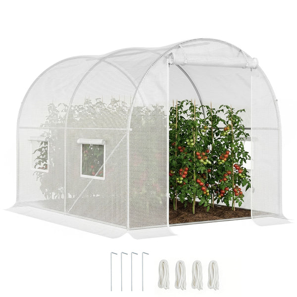 Serre de Jardin Tunnel 6 m² 3L x 2l x 1,9H m Acier galvanisé renforcé diamètre 2,4 cm + PE Haute densité fenêtres Porte Blanc