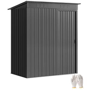 Abri de jardin en métal 1,37 m², cabane de jardin à outils, 159 x 106 x 181 cm, 2 paires de gants inclus, porte coulissante, aérations et toit en pente, montage facile, gris foncé