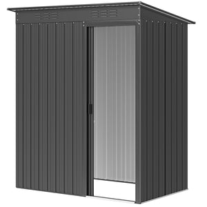 Abri de jardin en métal 1,37 m², cabane de jardin à outils, 159 x 106 x 181 cm, 2 paires de gants inclus, porte coulissante, aérations et toit en pente, montage facile, gris foncé