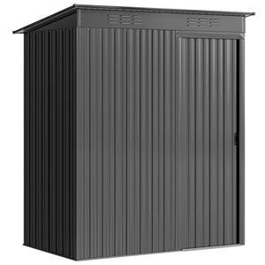 Abri de jardin en métal 1,37 m², cabane de jardin à outils, 159 x 106 x 181 cm, 2 paires de gants inclus, porte coulissante, aérations et toit en pente, montage facile, gris foncé