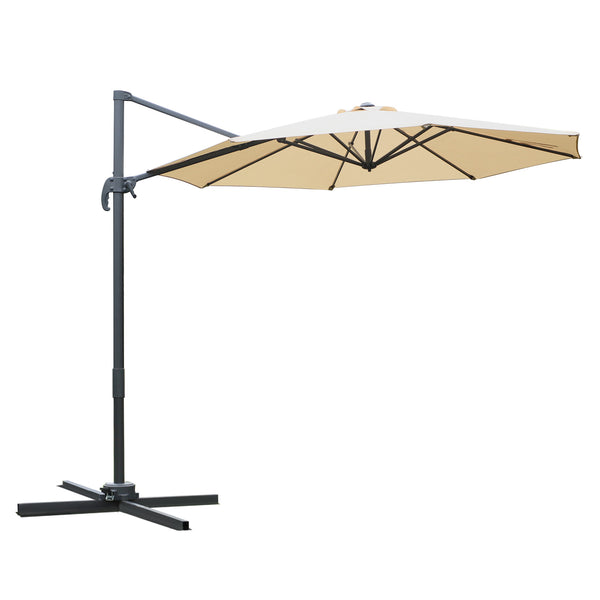 Parasol déporté octogonal inclinable parasol rotatif 360° avec pied en croix 8 beleines manivelle inclus châssis alu. acier Ø 3 x 2,5H m beige