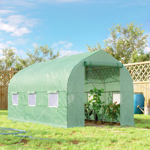 Serre tunnel de jardin 8m², serre de jardin tunnel 400x200x200cm avec 1 porte et 6 fenêtres, pour extérieur, toutes saisons, légumes, fruits, fleurs, bâche PE haute densité 140 g/m² vert