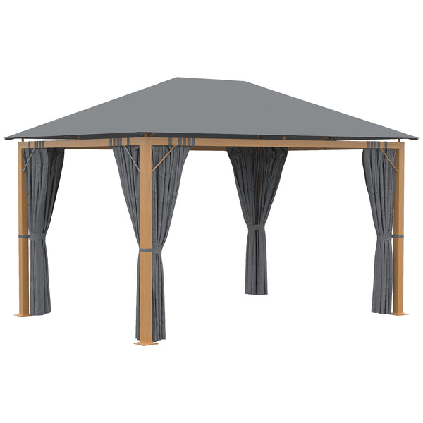 Tonnelle de jardin 4 x 3 m tonnelle aluminium pavillon de jardin avec rideaux et toile de toit en polyester protection solaire