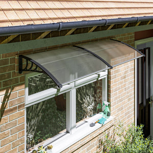 Auvent de porte d'entrée, toit marquise de porte exterieur en polycarbonate et profil aluminium résistante toit abri protection contre la pluie et UV pour terrasse, balcon, 195x75cm, transp.