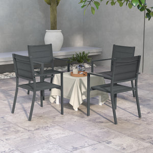 Ensemble de 4 chaises de jardin empilables en aluminium et textilène avec accoudoirs, lot de 4 pièces pour extérieur, gris