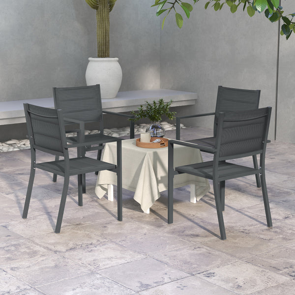 Ensemble de 4 chaises de jardin empilables en aluminium et textilène avec accoudoirs, lot de 4 pièces pour extérieur, gris