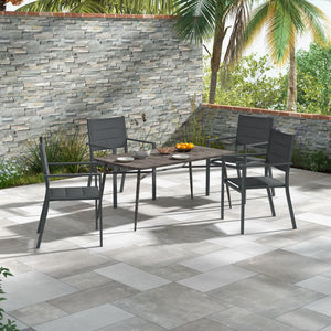 Ensemble de 4 chaises de jardin empilables en aluminium et textilène avec accoudoirs, lot de 4 pièces pour extérieur, gris