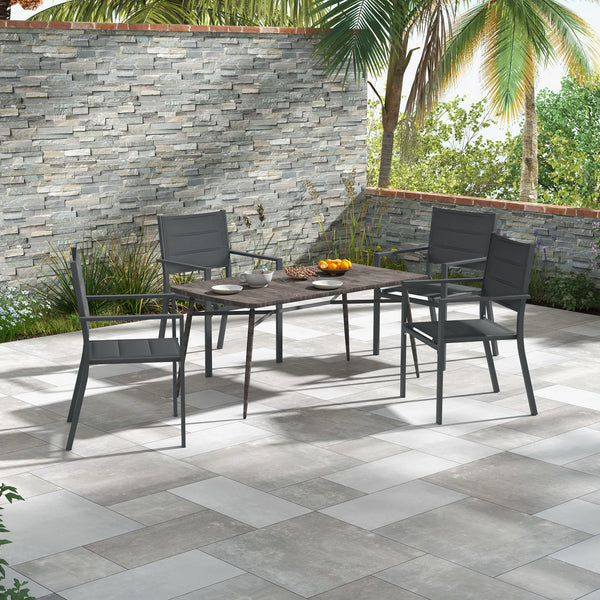 Ensemble de 4 chaises de jardin empilables en aluminium et textilène avec accoudoirs, lot de 4 pièces pour extérieur, gris