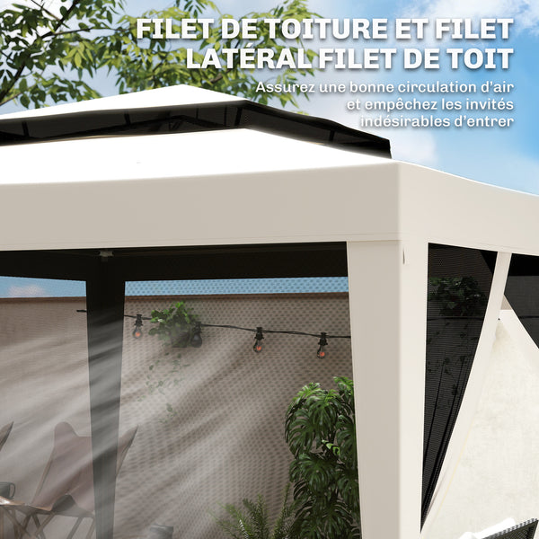 Tonnelle barnum de jardin 3L x 3l m avec 4 moustiquaires amovibles - double toit - crème